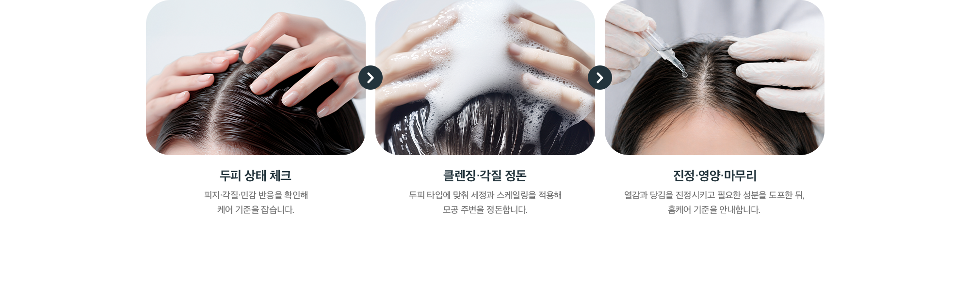 퍼펙트 헤드 스파 단계 - 두피 상태 체크, 클렌징·각질 정돈, 진정·영양·마무리